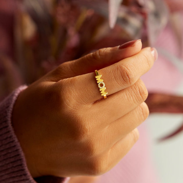 mom turned upside down is wow mom letter ring