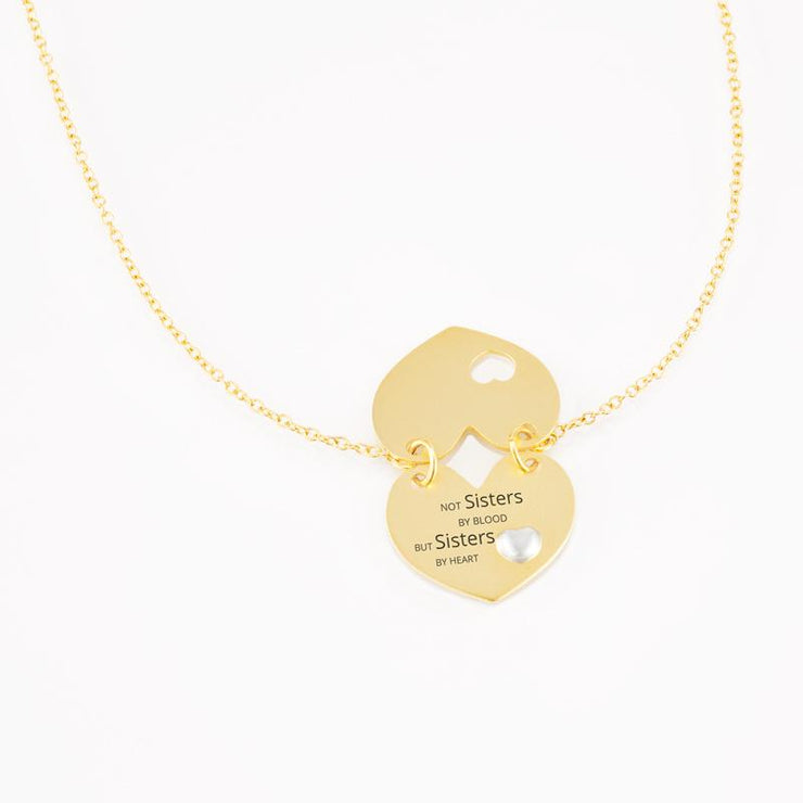 Not sisters by blood but sisters by heart Gold heart necklace