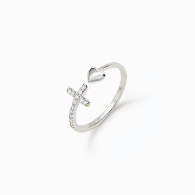 Don't be afraid, Just have faith cross & heart ring