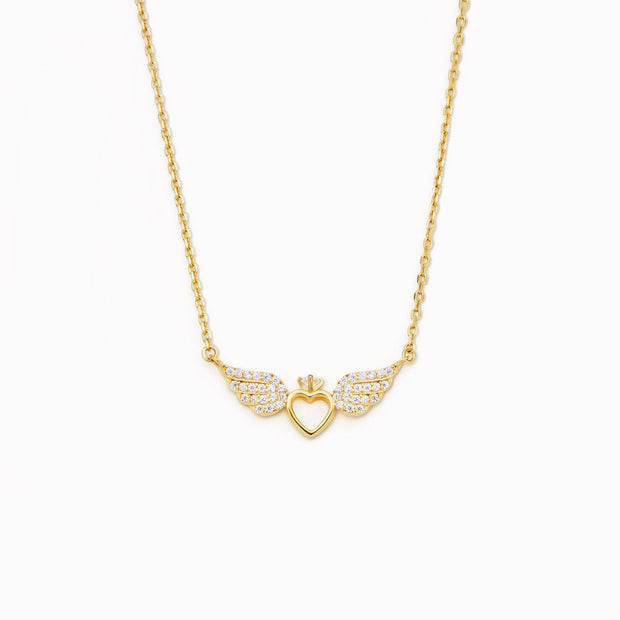 You Make My Heart Happy Heart and Angel Wings Necklace