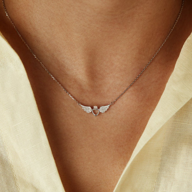 You Make My Heart Happy Heart and Angel Wings Necklace