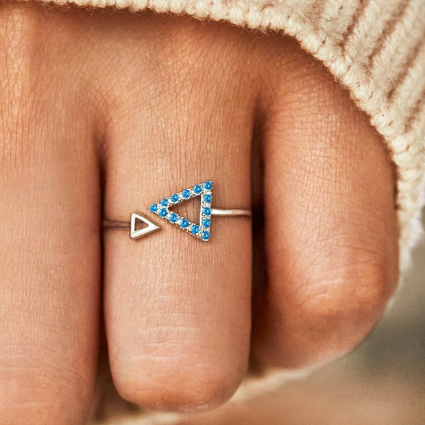 Thank You for Being My Badass Tribe Aquamarine Blue Triangle Ring