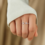 trust God and chill cross & heart ring sterling silver