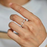 trust God and chill cross & heart ring sterling silver