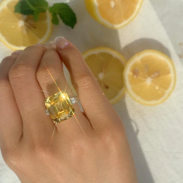 Lemon Citrine Solitaire Ring S925