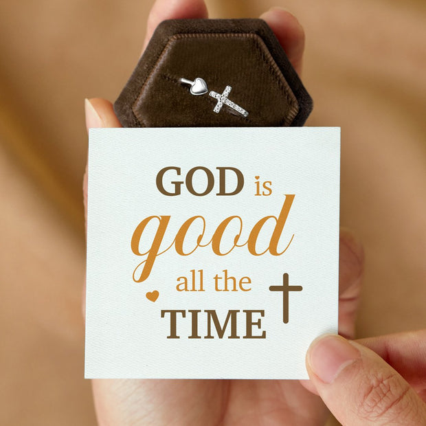 God is good all the time cross & heart ring