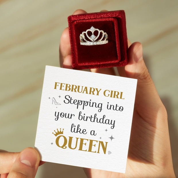 February Queen crown ring Birthday Gifts