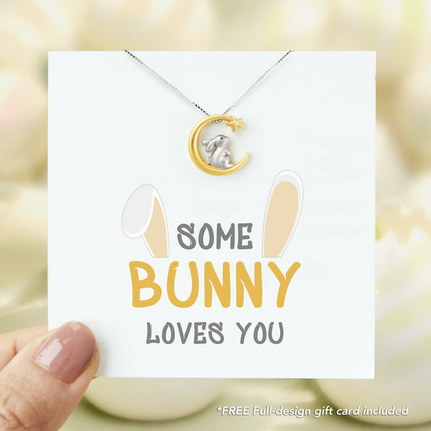 some bunny loves you bunny rabbit new moon necklace