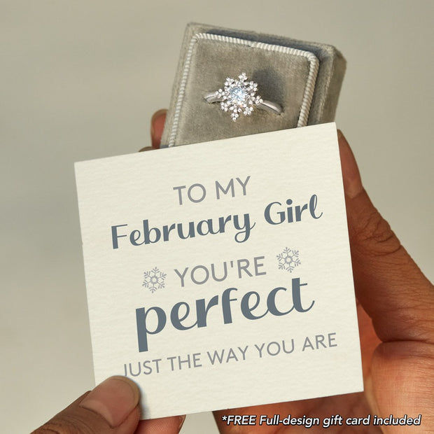 February Girl you're perfect Snowflake Ring