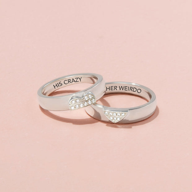 His crazy/her weirdo Heart Couple Ring Set