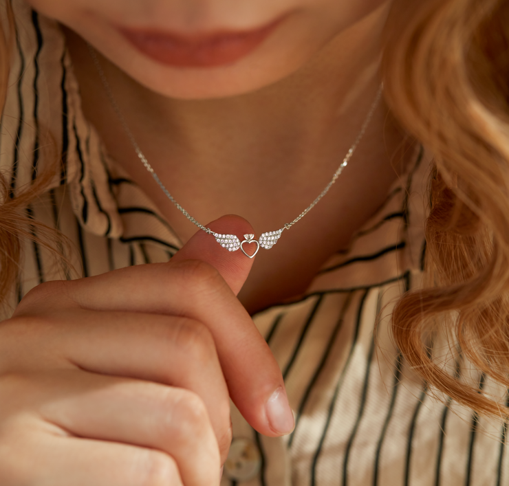 You Make My Heart Happy Heart and Angel Wings Necklace