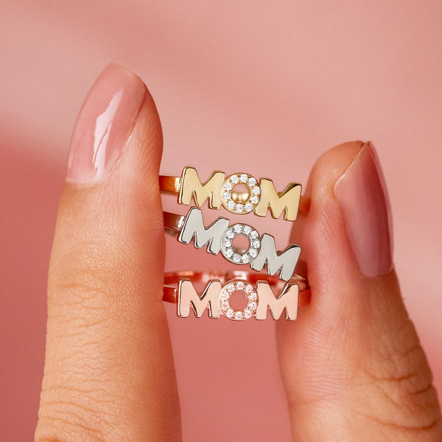 mom turned upside down is wow mom letter ring