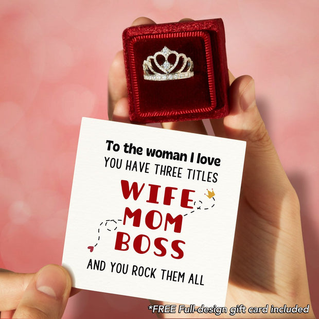 wife mom boss crown ring S925