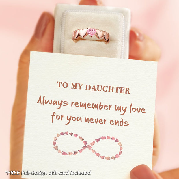 To My Daughter My Love for You Never Ends Rose Gold Heart Band Ring