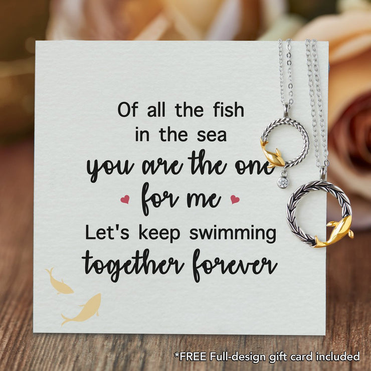 you are the one for me fish couple's necklaces