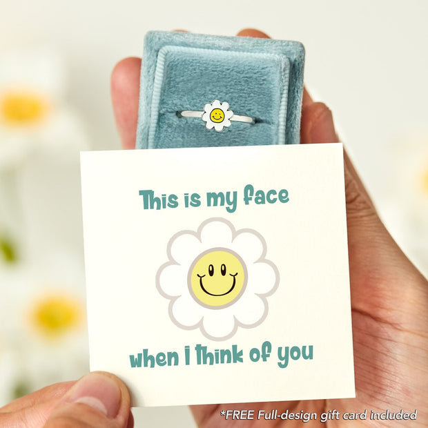 My Face When I Think of You Smiley Face White Wildflower Ring