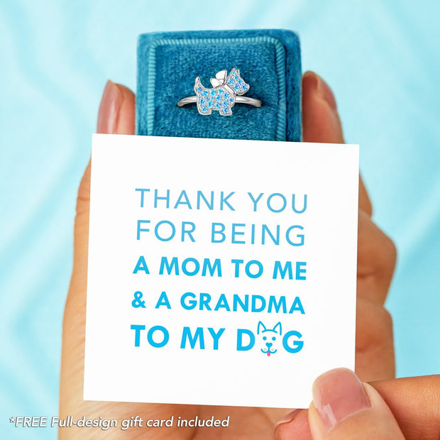 A Mom to Me & A Grandma to My Dog Pavé Puppy Dog Ring