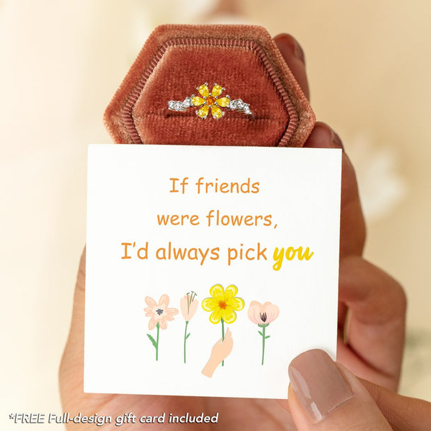 If Friends Were Flowers Hexagon Six Petal Flower Ring