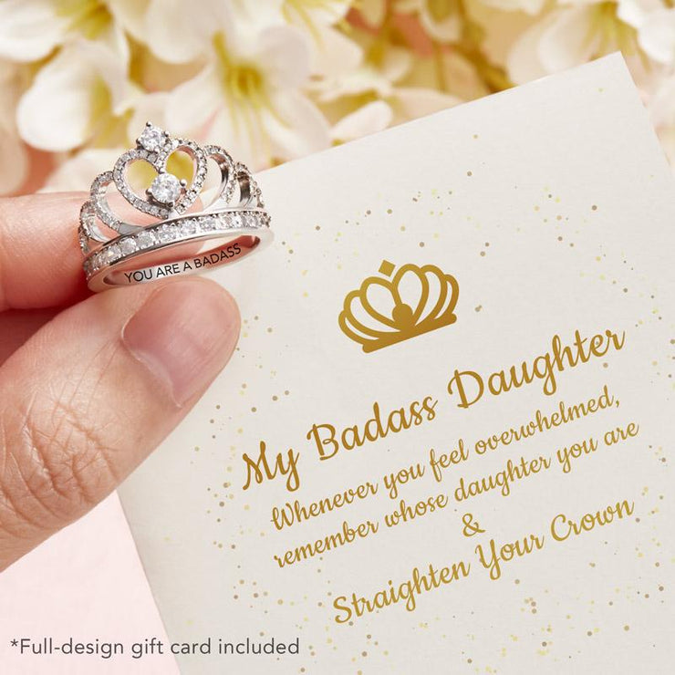 S925 To my badass daughter crown ring